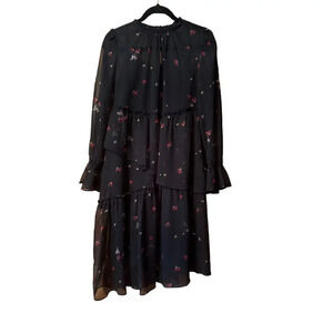 Who What Wear Fairy Goth Dark Acadamia tiered shear/slip Dress S black floral